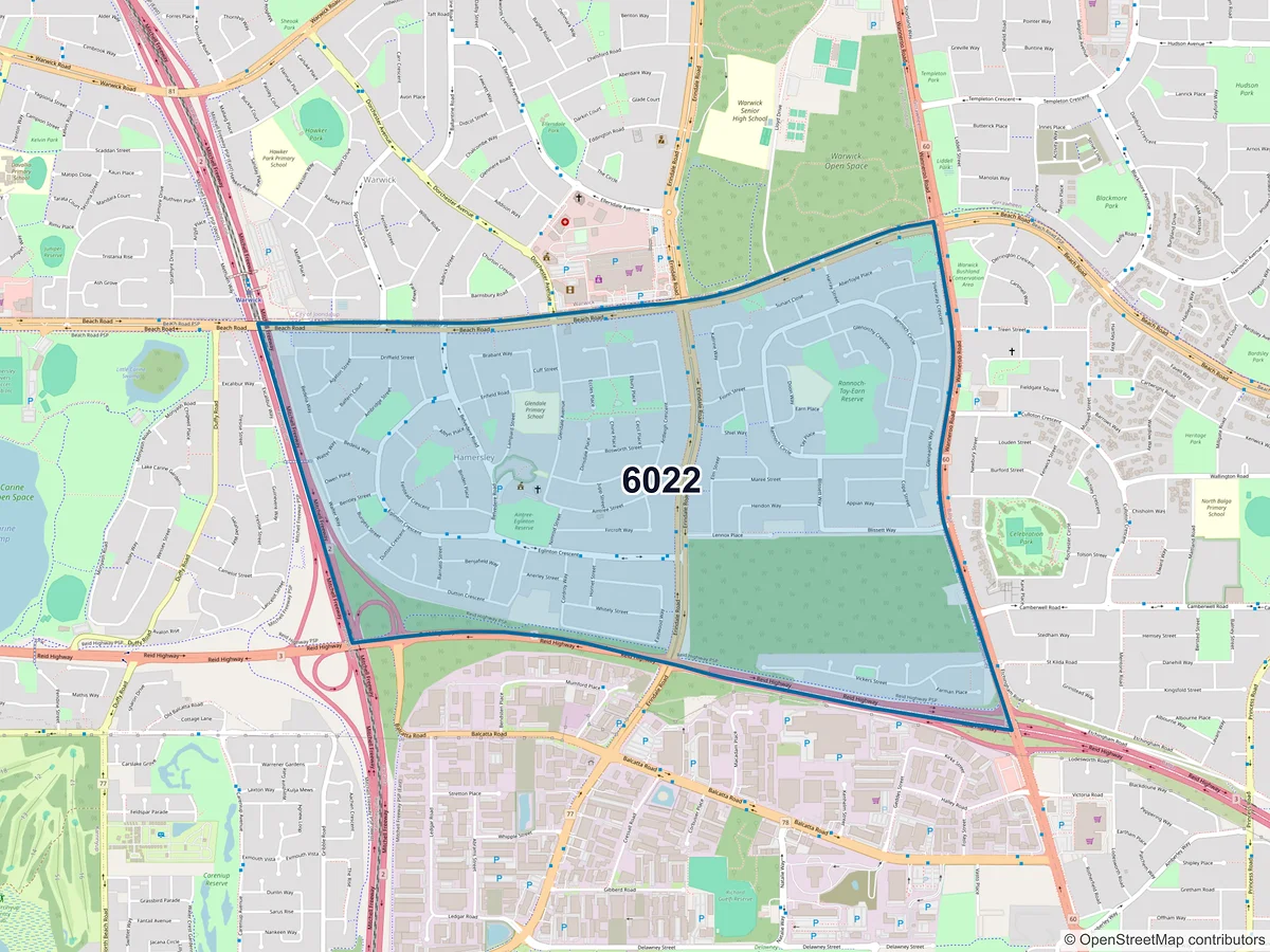 Map of postcode 6022 — Hamersley, WA, Australia