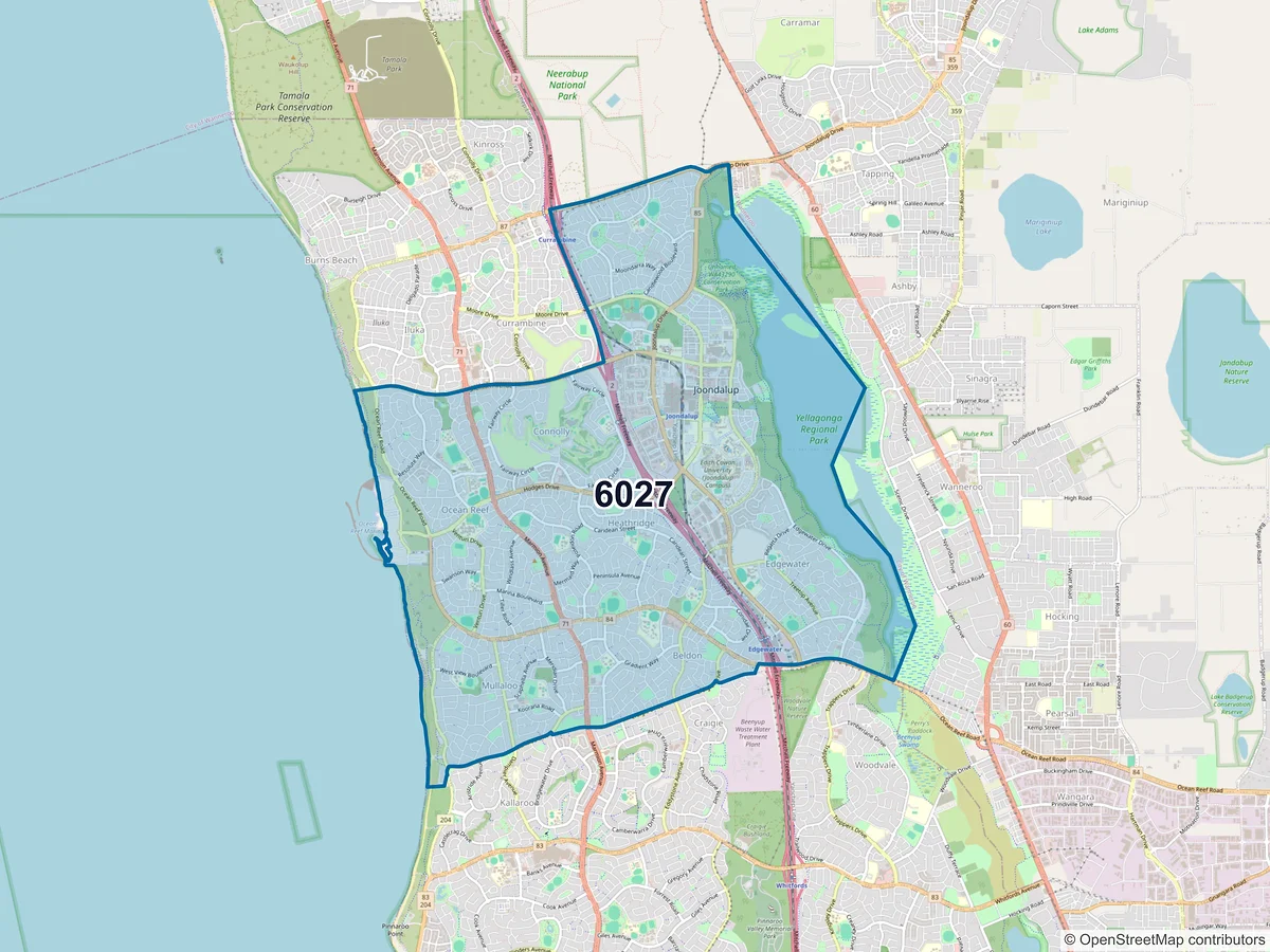 Map of postcode 6027 — Joondalup, WA, Australia
