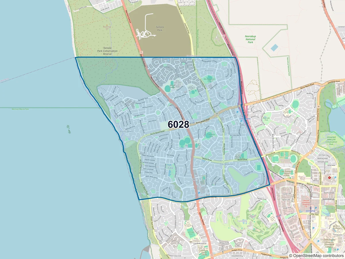 Map of postcode 6028 — Currambine, WA, Australia