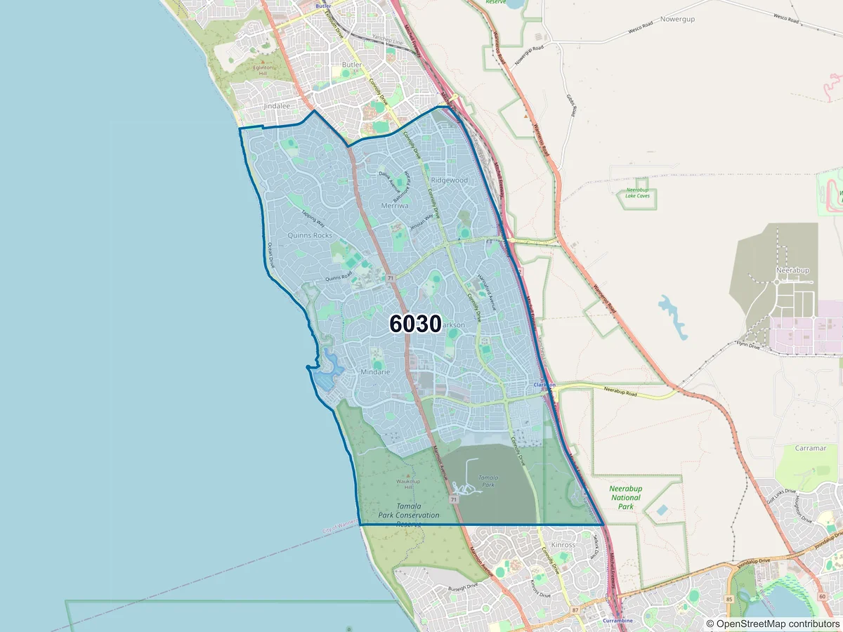 Map of postcode 6030 — Clarkson, WA, Australia