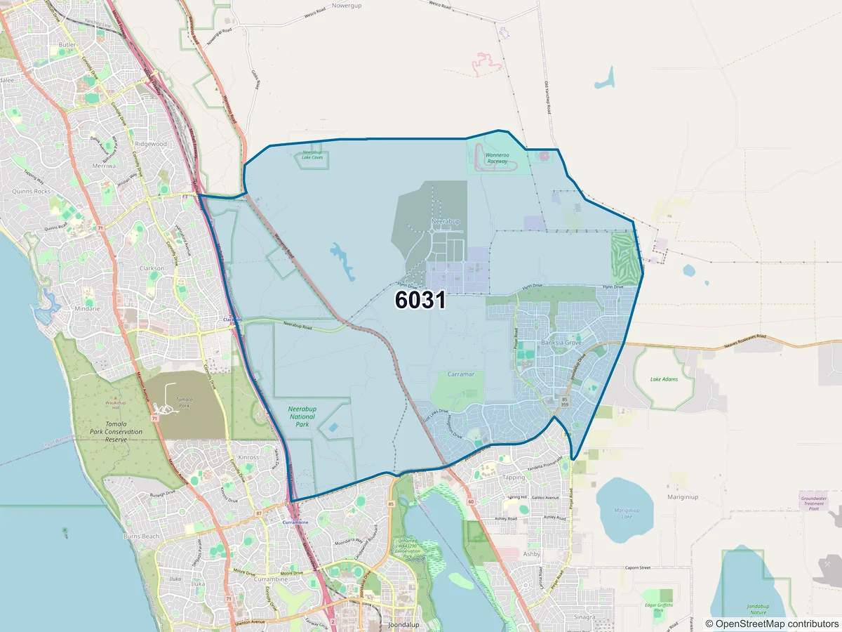 Map of postcode 6031 — Banksia Grove, WA, Australia
