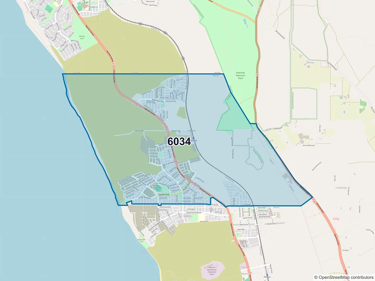 Map of postcode 6034 — Eglinton, WA, Australia