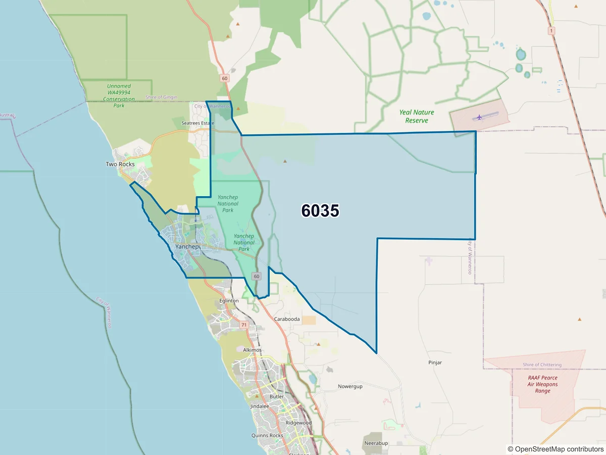 Map of postcode 6035 — Yanchep, WA, Australia
