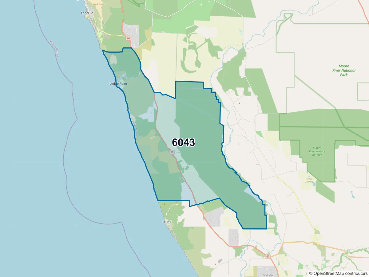 Map of postcode 6043 — Ledge Point, WA, Australia