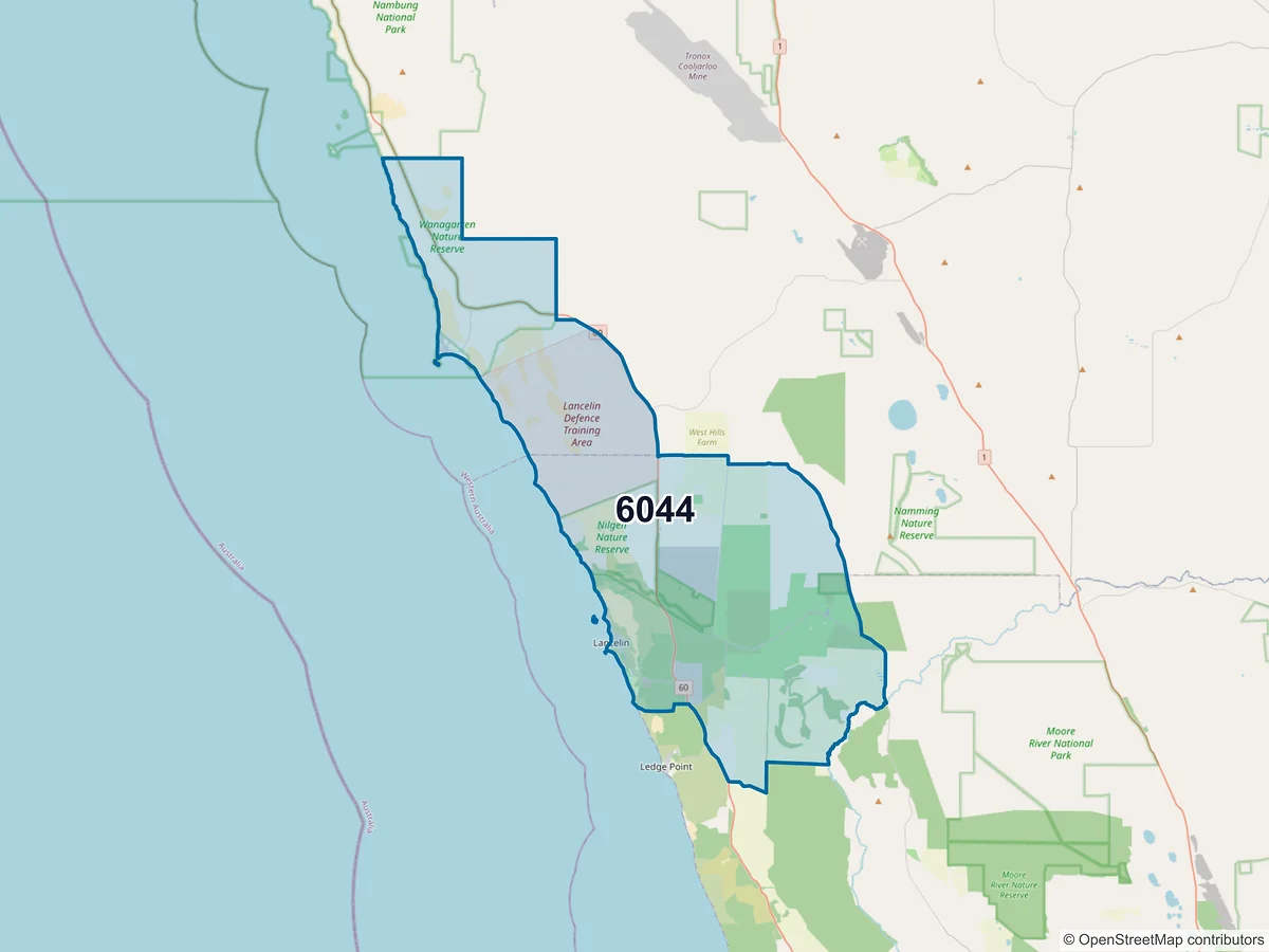 Map of postcode 6044 — Lancelin, WA, Australia