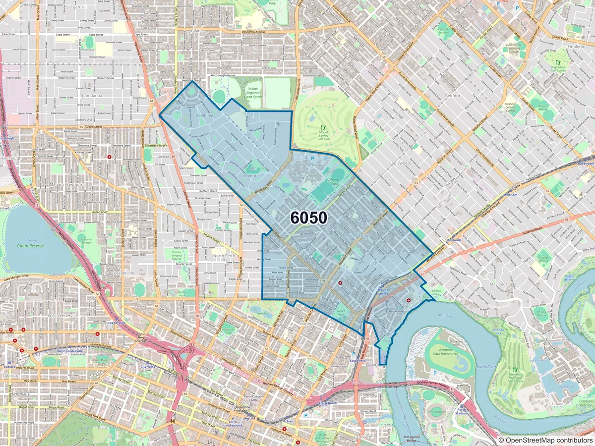 Map of postcode 6050 — Mount Lawley, WA, Australia