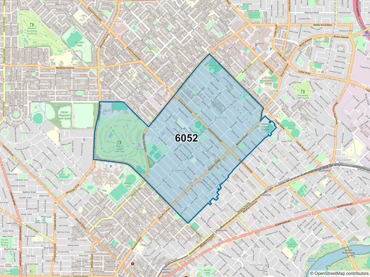 Map of postcode 6052 — Inglewood, WA, Australia