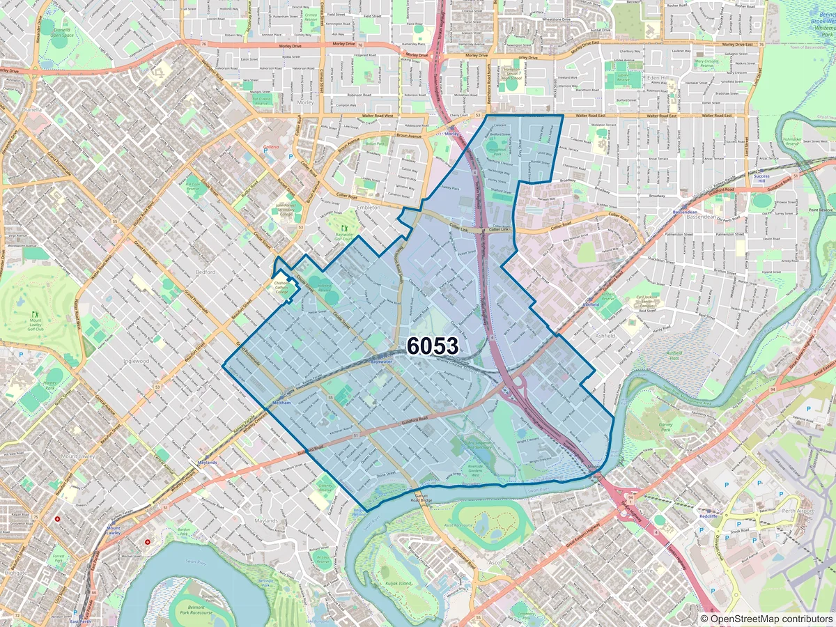 Map of postcode 6053 — Bayswater, WA, Australia