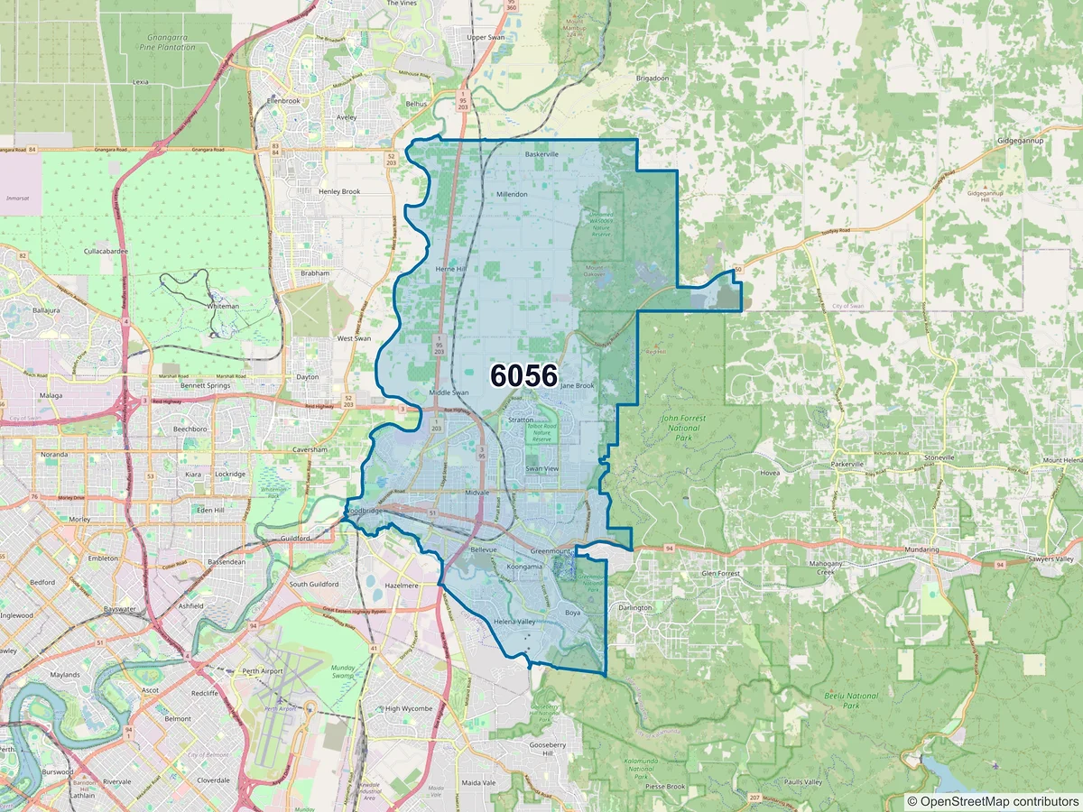 Map of postcode 6056 — Midland, WA, Australia
