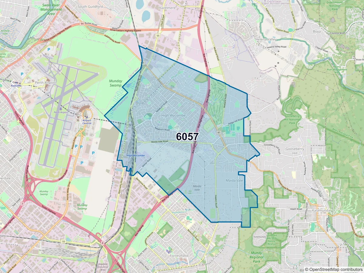 Map of postcode 6057 — High Wycombe, WA, Australia