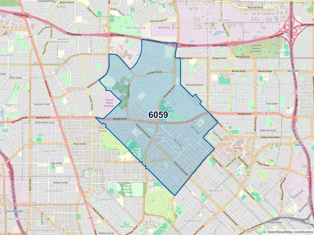 Map of postcode 6059 — Dianella, WA, Australia