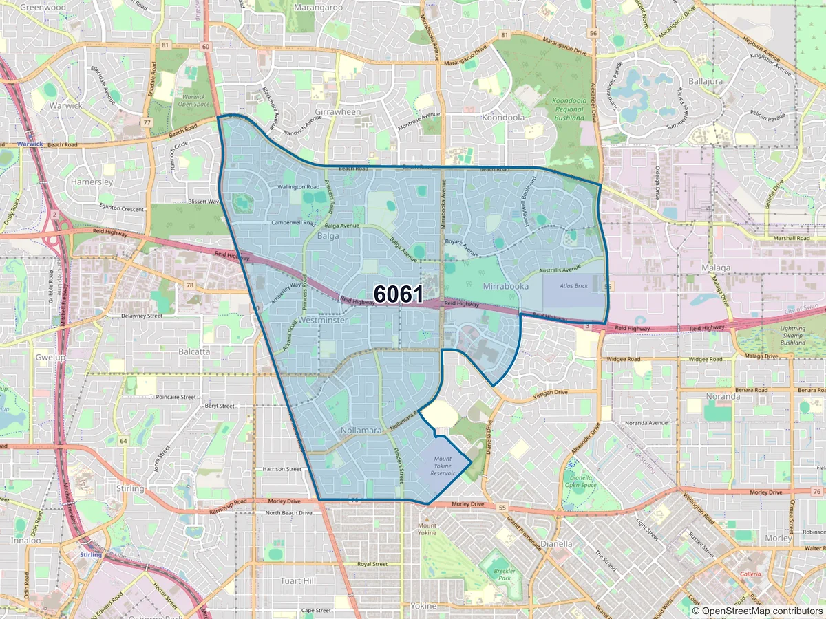 Map of postcode 6061 — Balga, WA, Australia