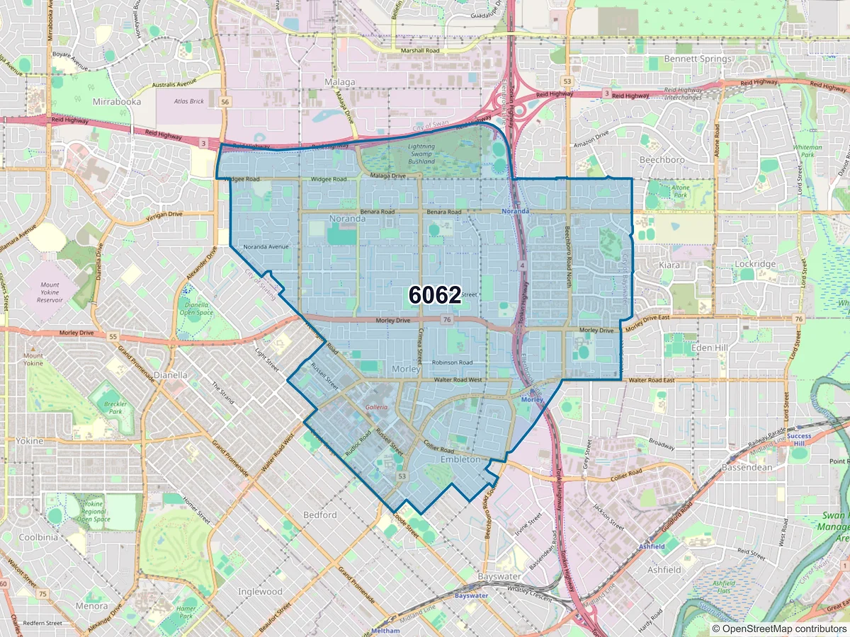 Map of postcode 6062 — Morley, WA, Australia