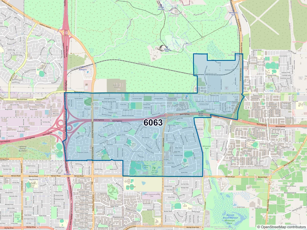 Map of postcode 6063 — Beechboro, WA, Australia