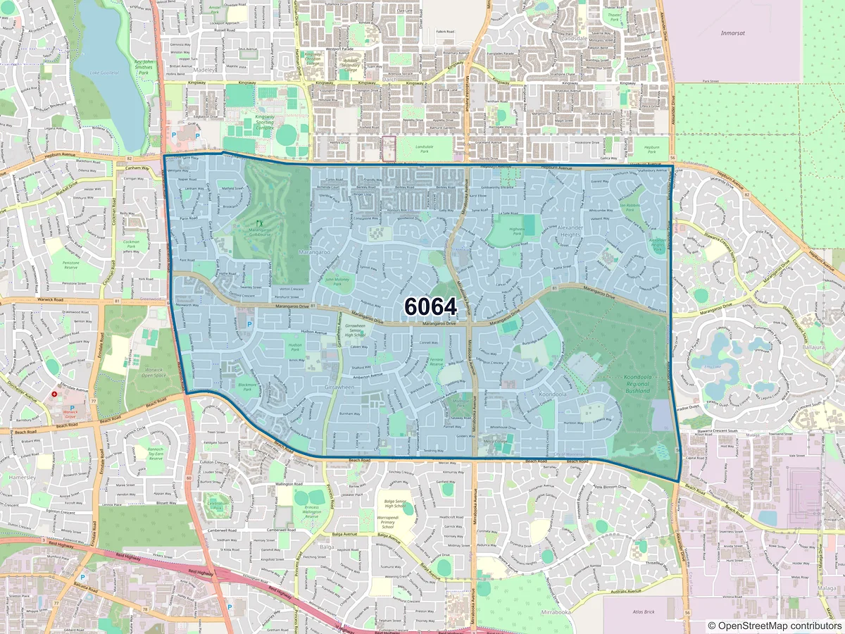 Map of postcode 6064 — Girrawheen, WA, Australia