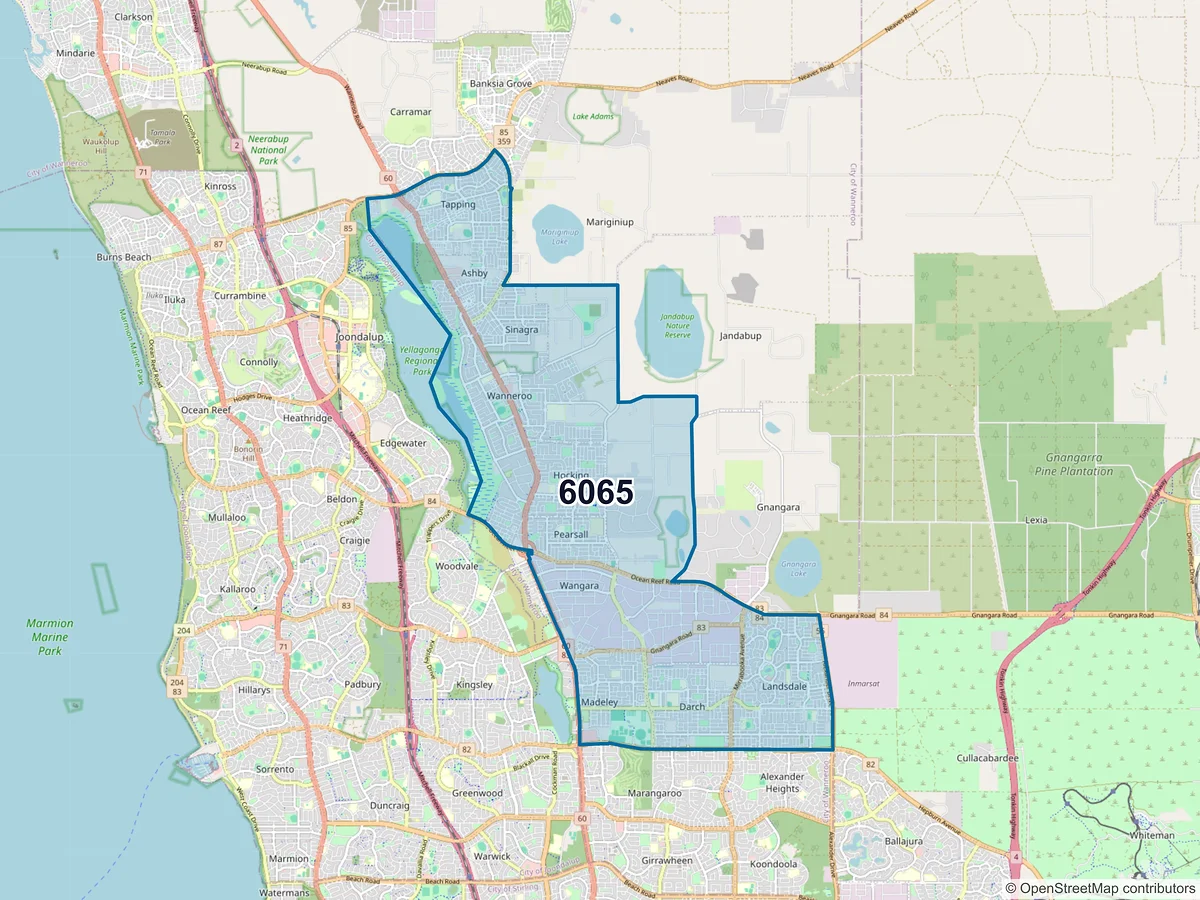 Map of postcode 6065 — Landsdale, WA, Australia