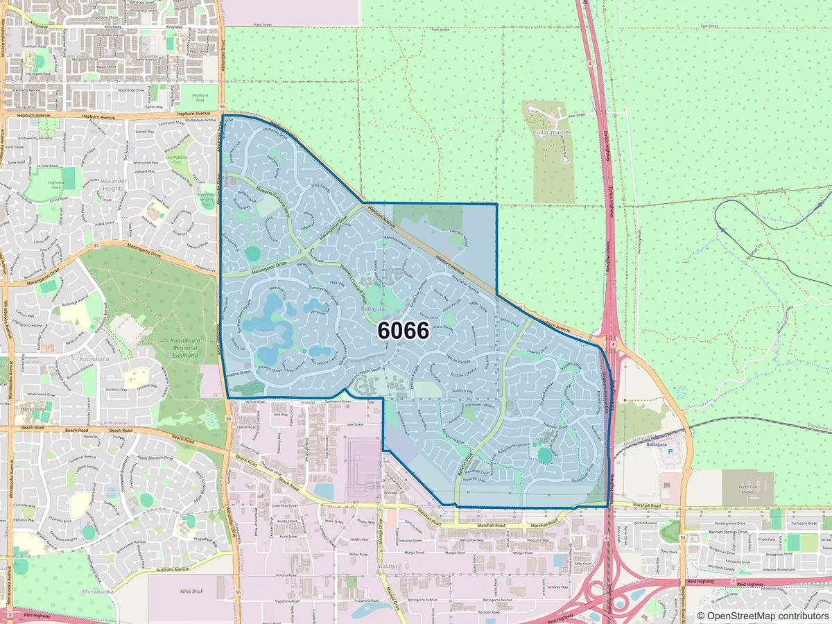 Map of postcode 6066 — Ballajura, WA, Australia