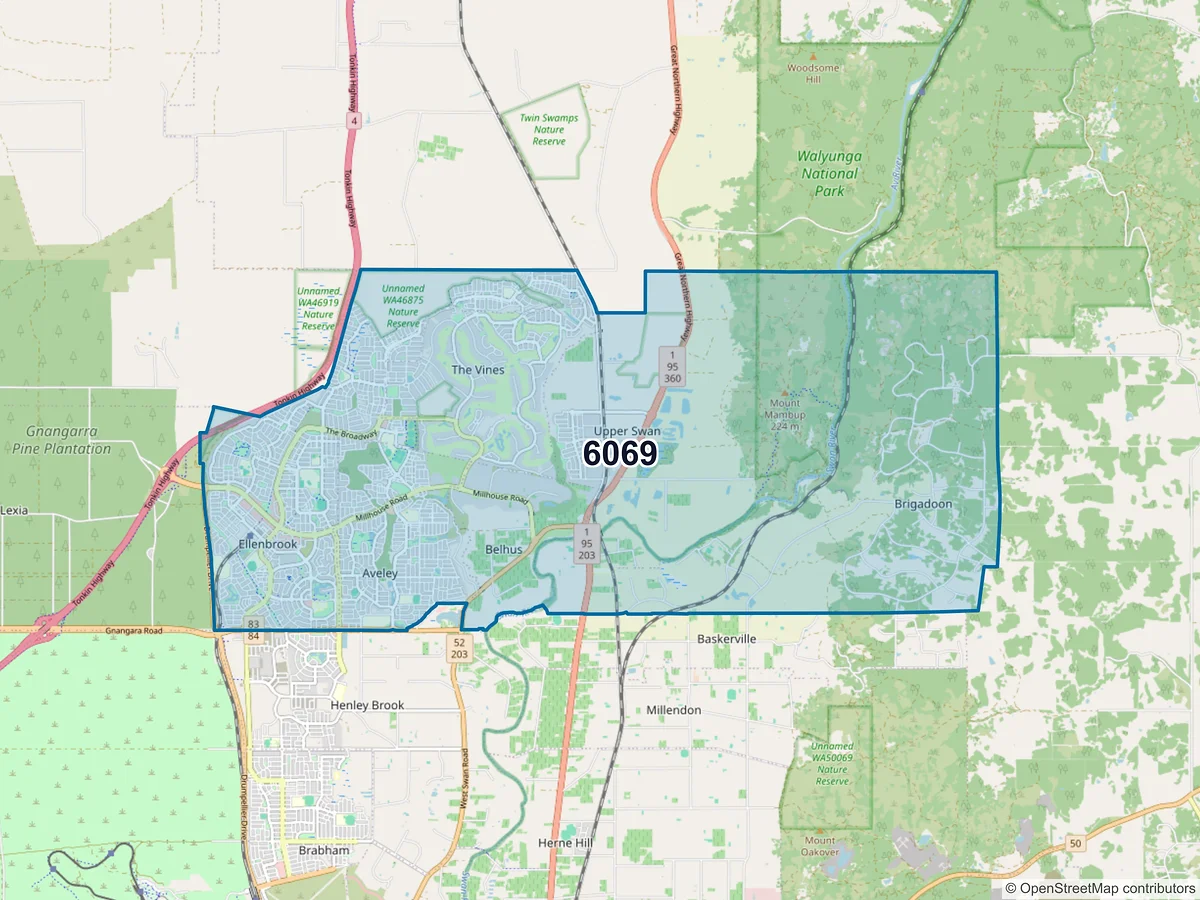 Map of postcode 6069 — Ellenbrook, WA, Australia