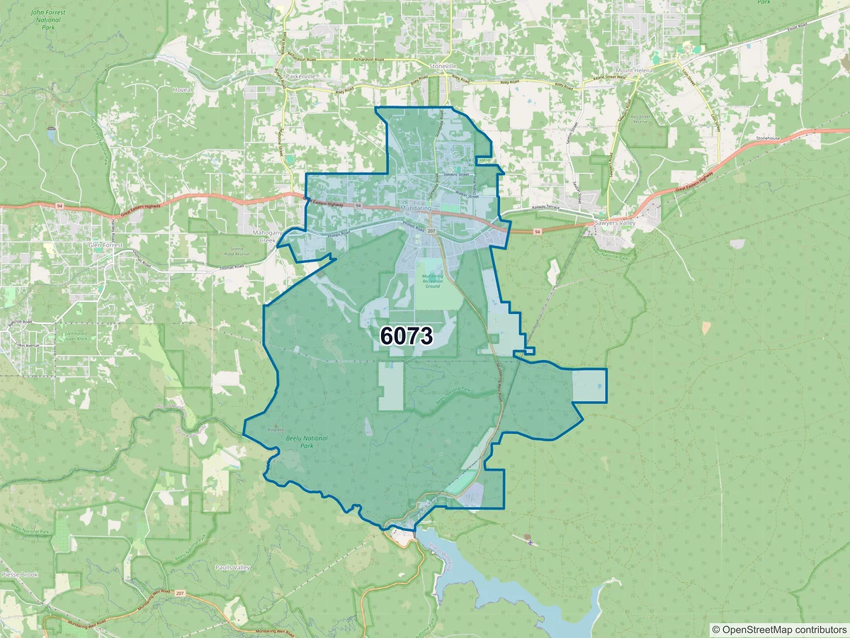 Map of postcode 6073 — Mundaring, WA, Australia