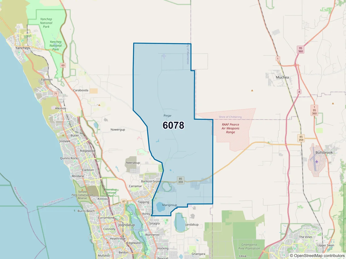 Map of postcode 6078 — Mariginiup, WA, Australia