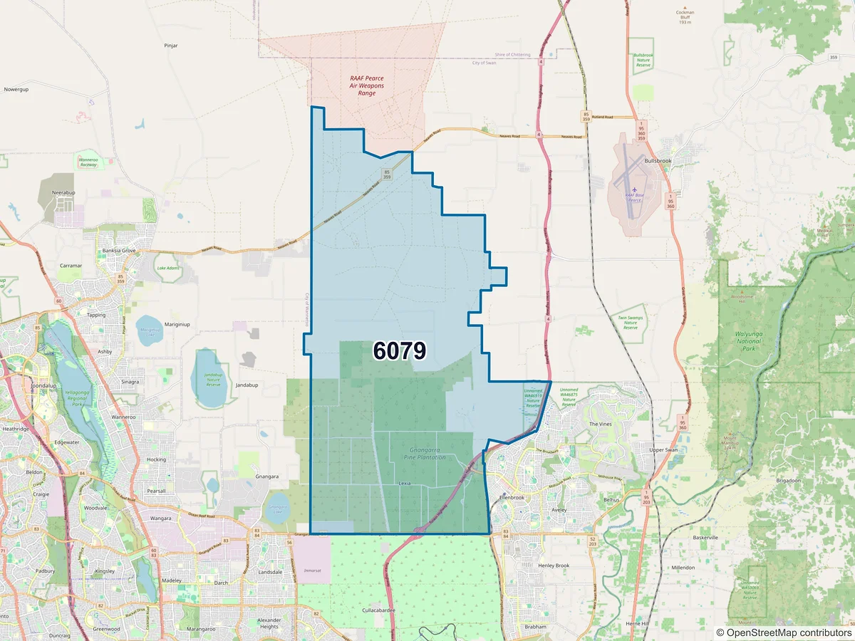 Map of postcode 6079 — Lexia, WA, Australia