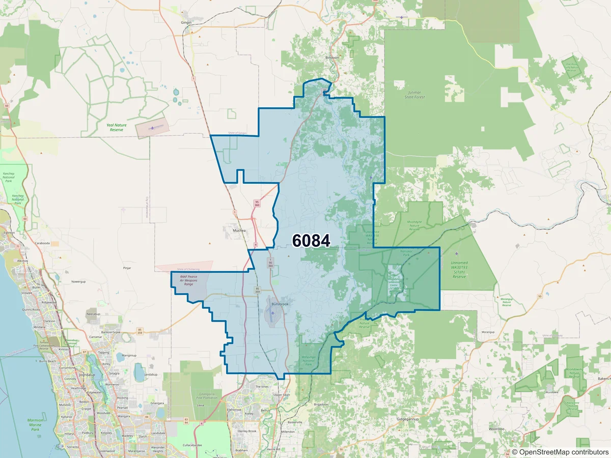 Map of postcode 6084 — Bullsbrook, WA, Australia