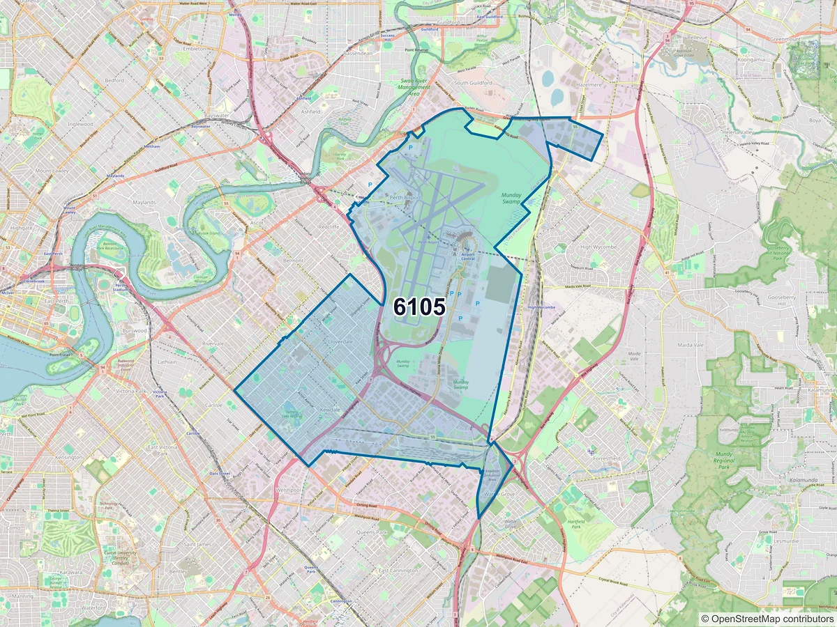 Map of postcode 6105 — Cloverdale, WA, Australia