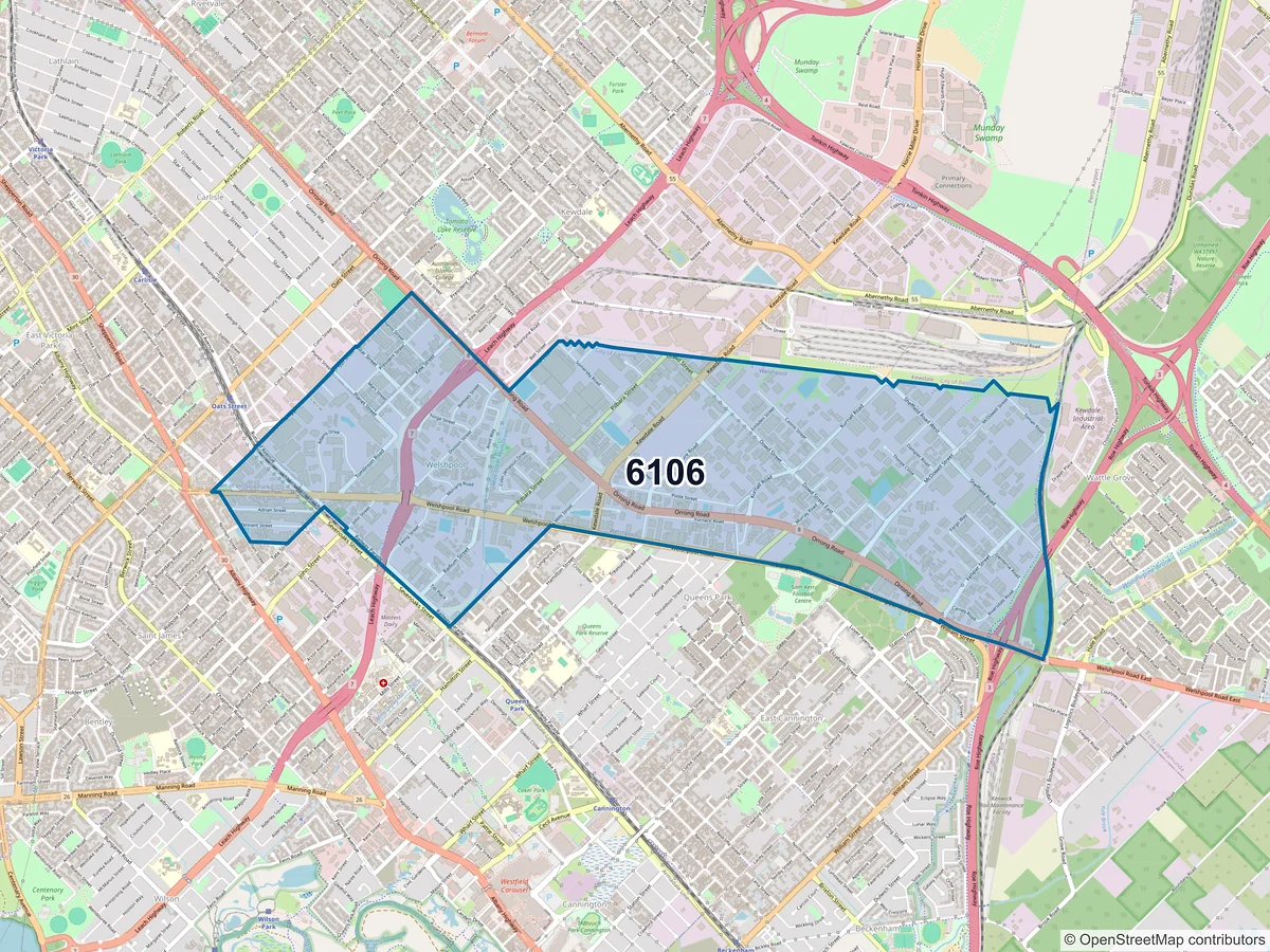 Map of postcode 6106 — Welshpool, WA, Australia