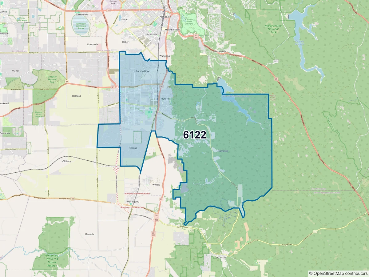 Map of postcode 6122 — Byford, WA, Australia