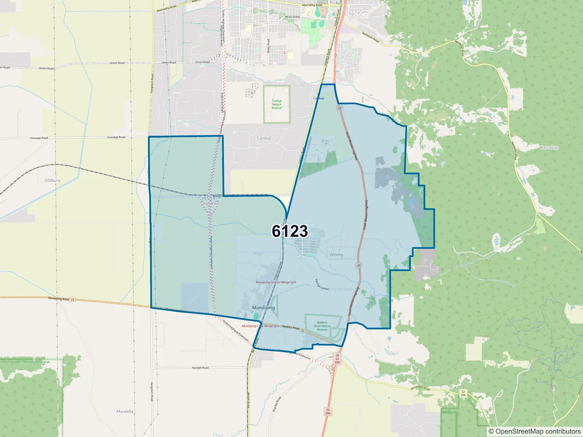 Map of postcode 6123 — Whitby, WA, Australia