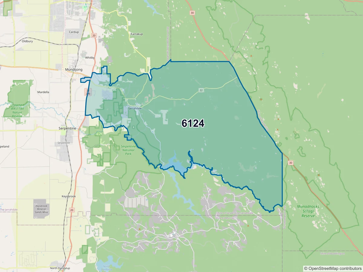 Map of postcode 6124 — Jarrahdale, WA, Australia