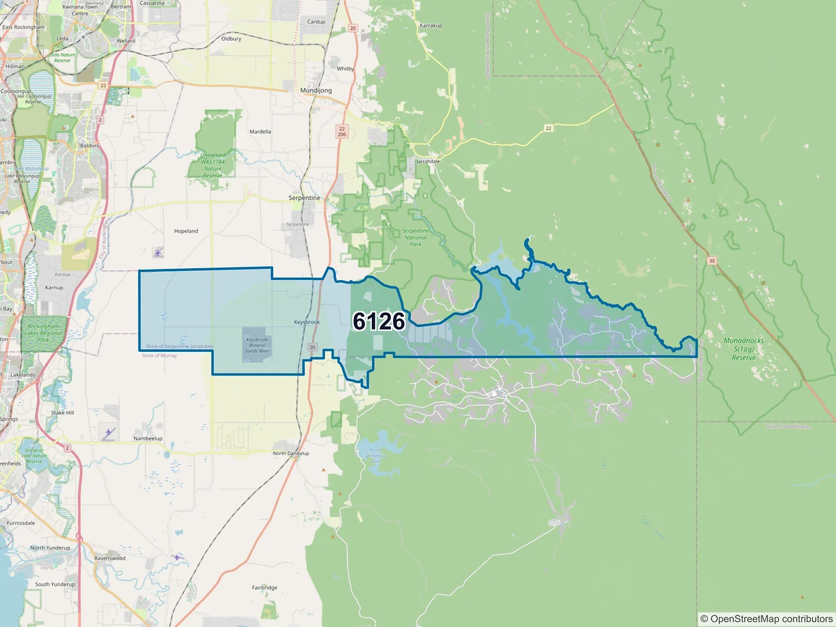 Map of postcode 6126 — Keysbrook, WA, Australia