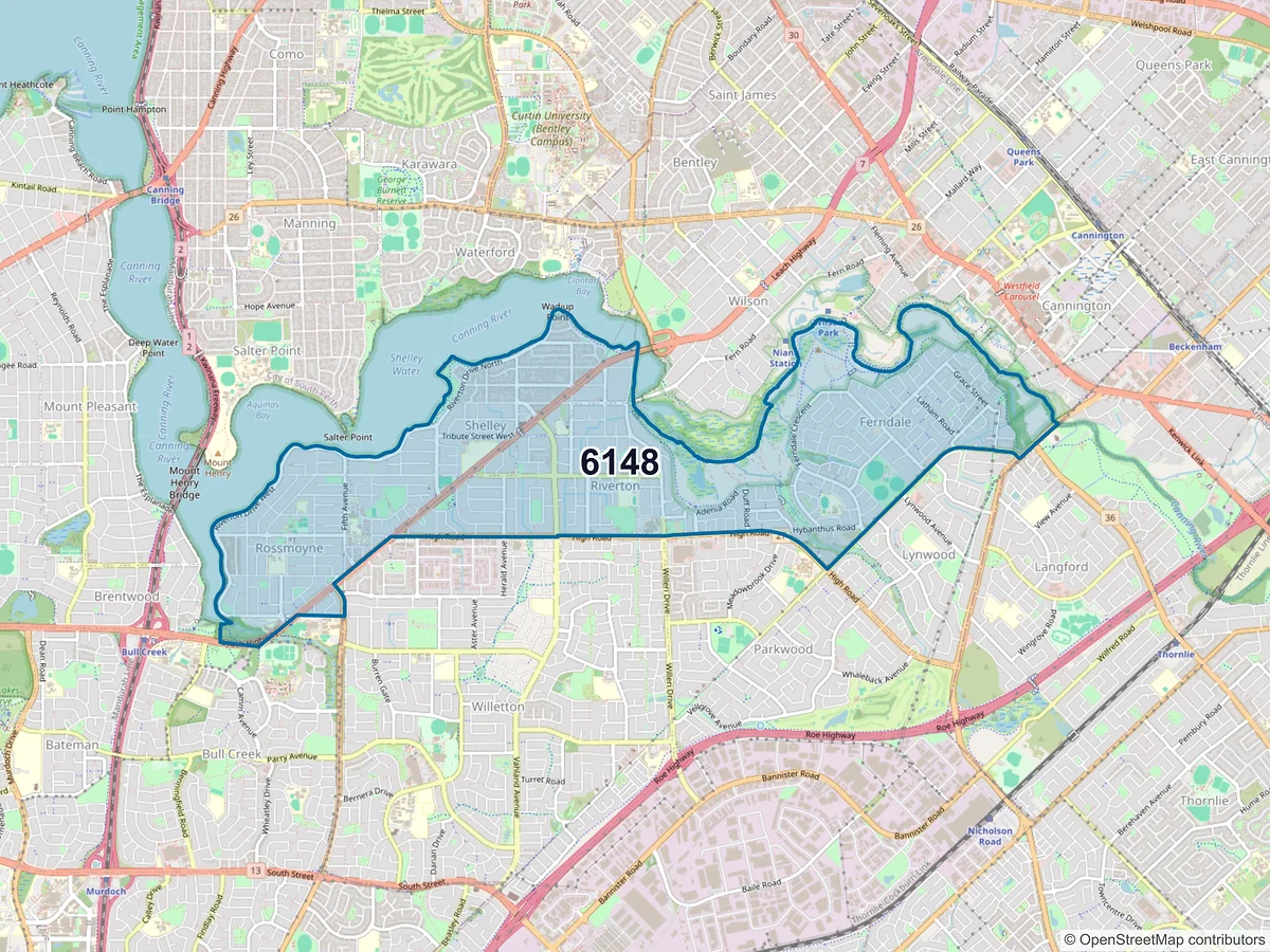 Map of postcode 6148 — Riverton, WA, Australia
