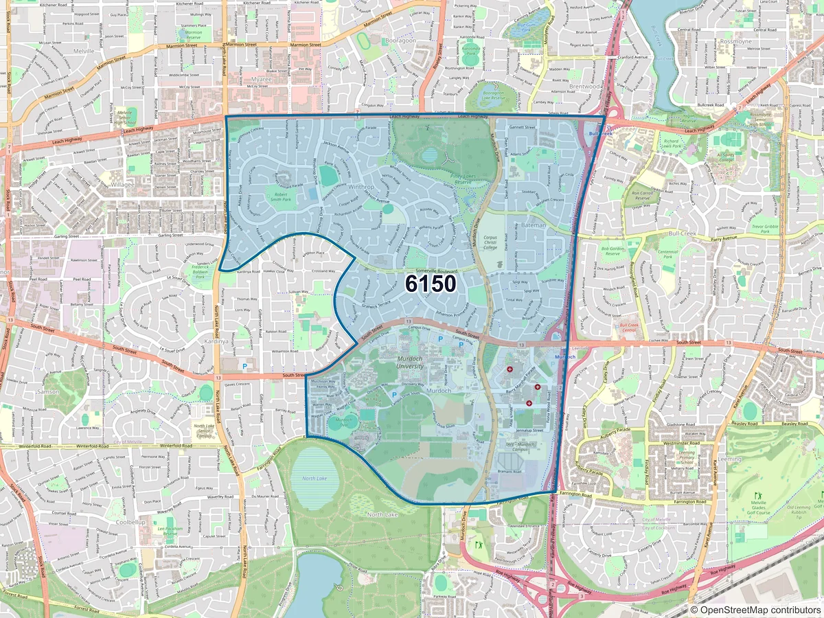 Map of postcode 6150 — Winthrop, WA, Australia
