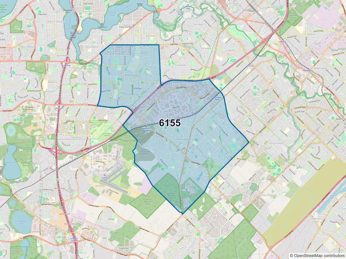 Map of postcode 6155 — Canning Vale, WA, Australia