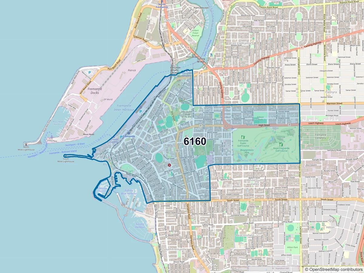 Map of postcode 6160 — Fremantle, WA, Australia