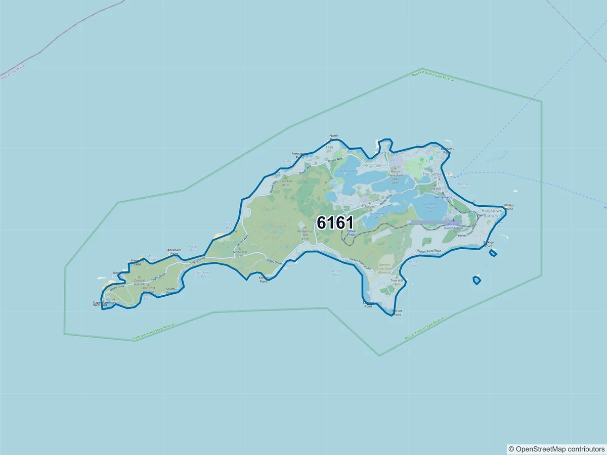 Map of postcode 6161 — Rottnest Island, WA, Australia