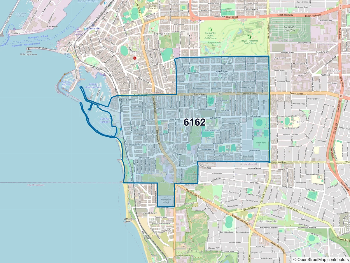 Map of postcode 6162 — Beaconsfield, WA, Australia