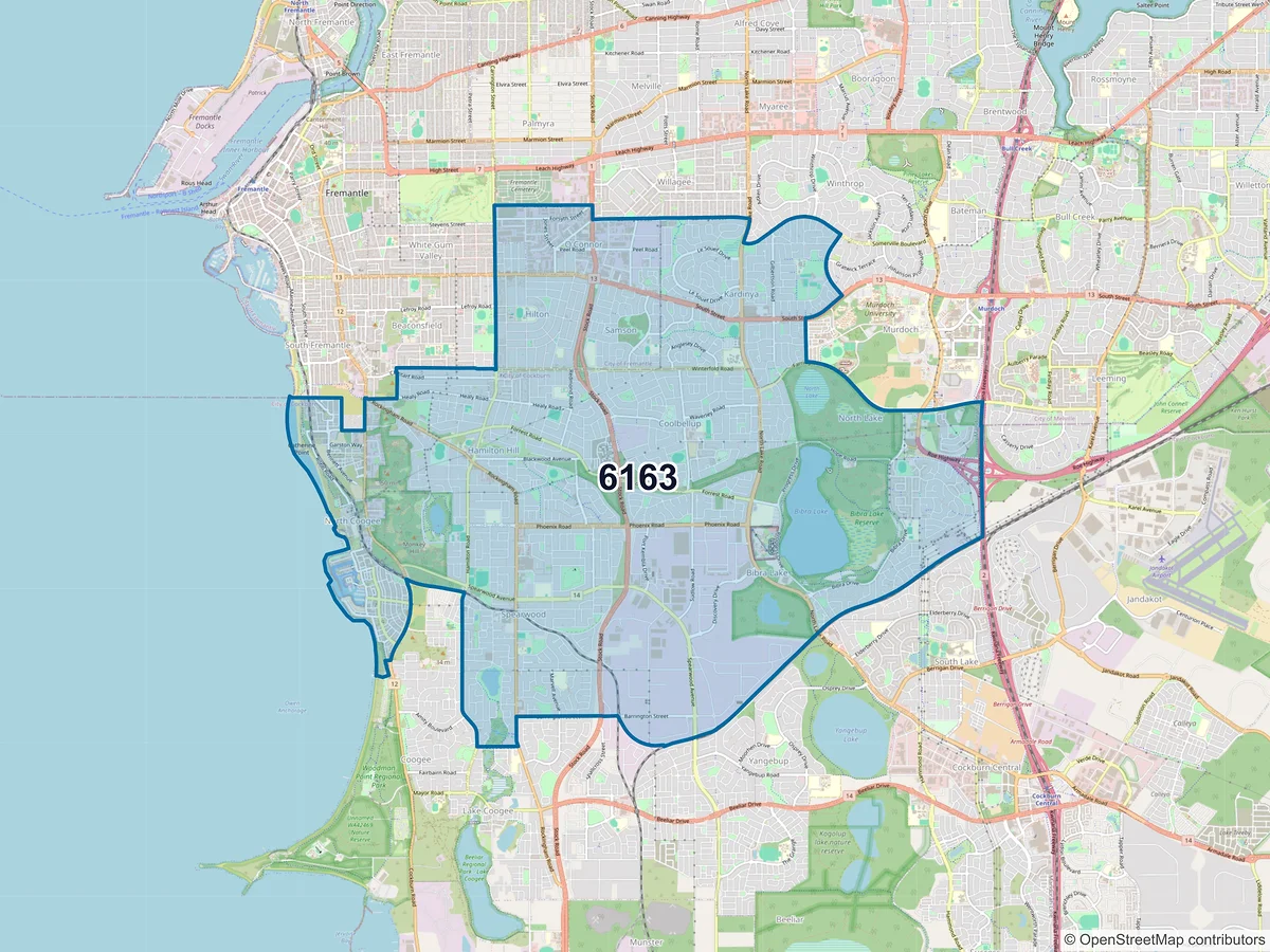 Map of postcode 6163 — Hamilton Hill, WA, Australia