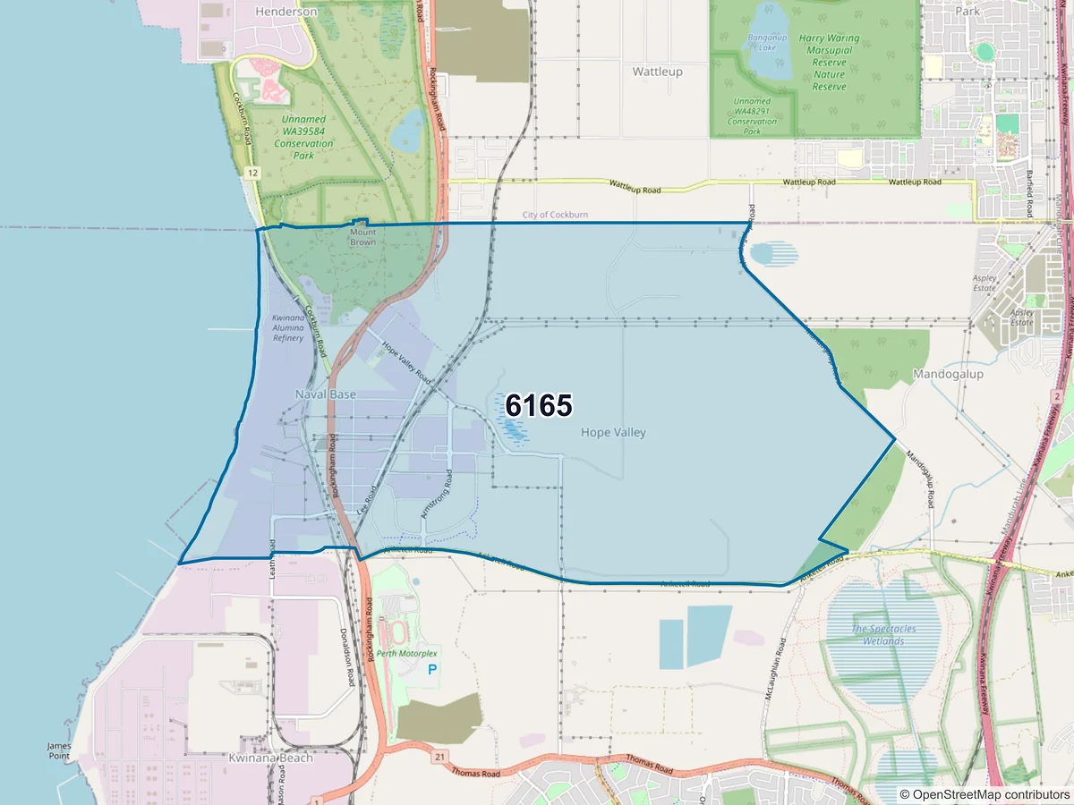 Map of postcode 6165 — Naval Base, WA, Australia