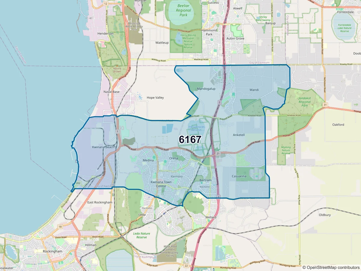 Map of postcode 6167 — Parmelia, WA, Australia