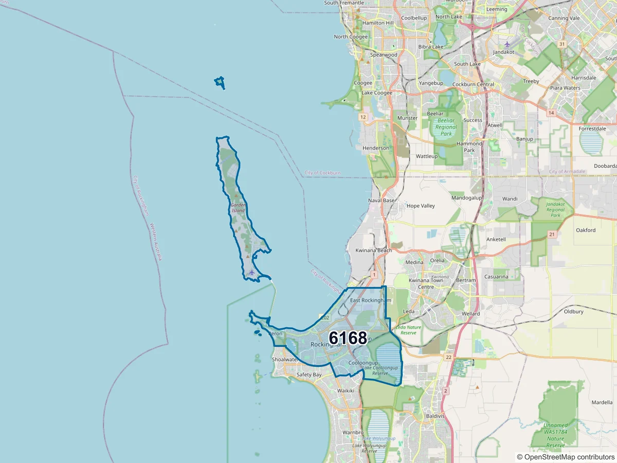 Map of postcode 6168 — Rockingham, WA, Australia