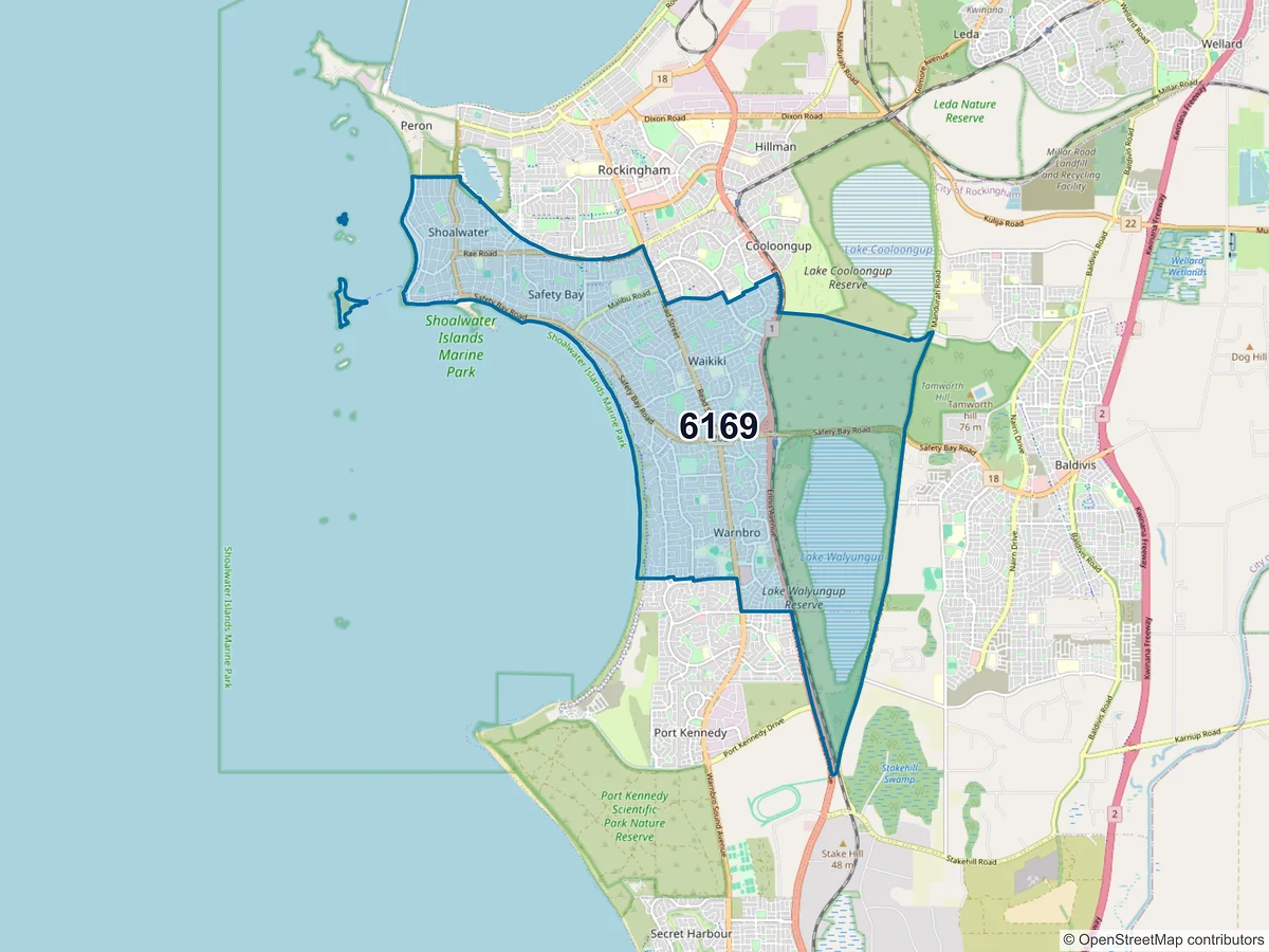 Map of postcode 6169 — Waikiki, WA, Australia