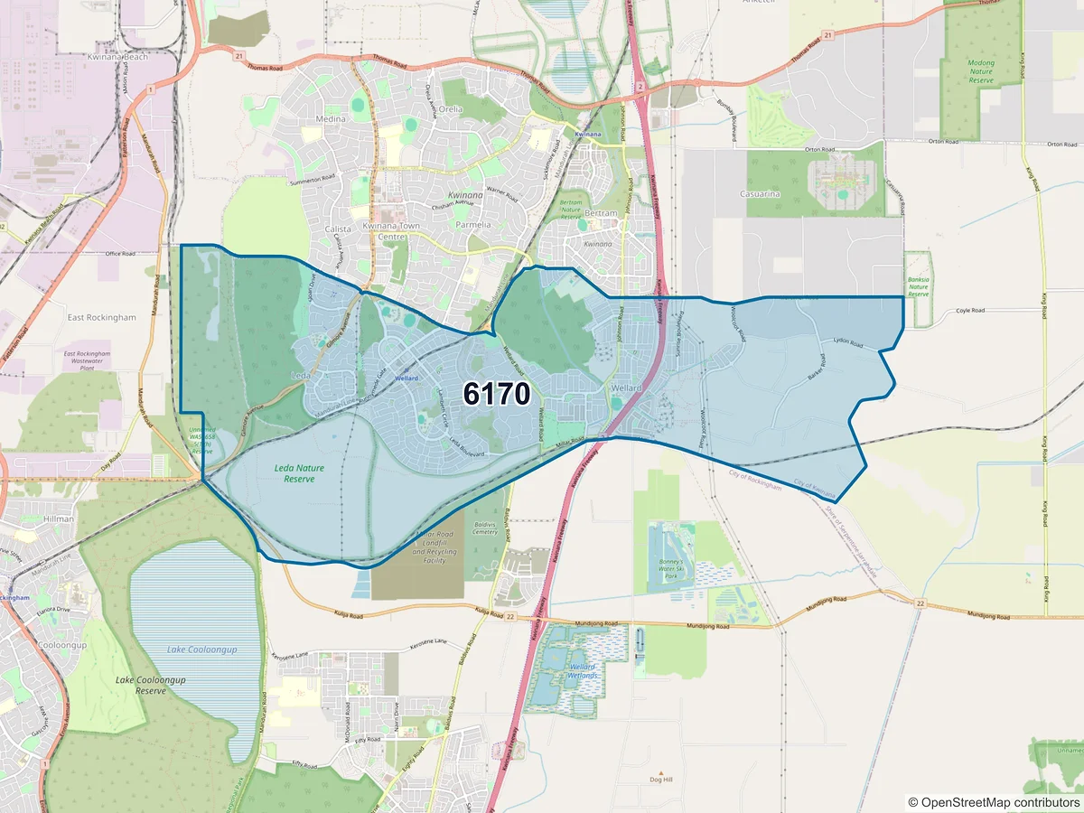 Map of postcode 6170 — Wellard, WA, Australia