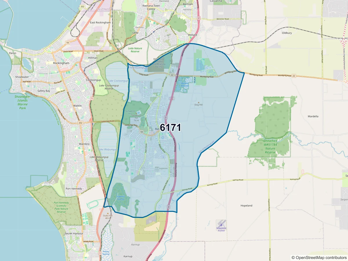 Map of postcode 6171 — Baldivis, WA, Australia