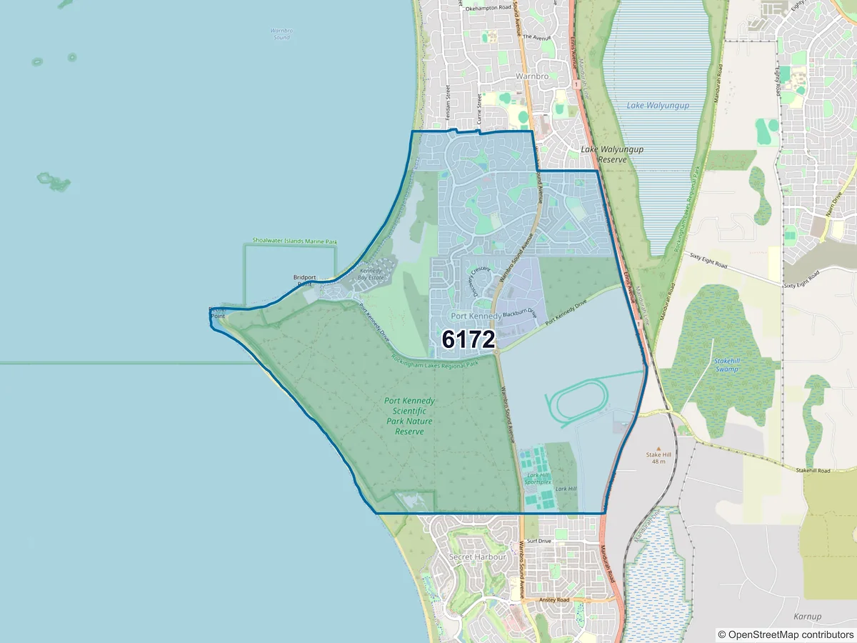 Map of postcode 6172 — Port Kennedy, WA, Australia