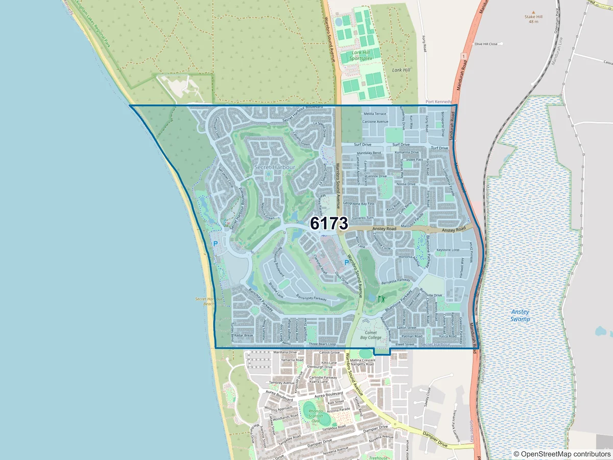 Map of postcode 6173 — Secret Harbour, WA, Australia