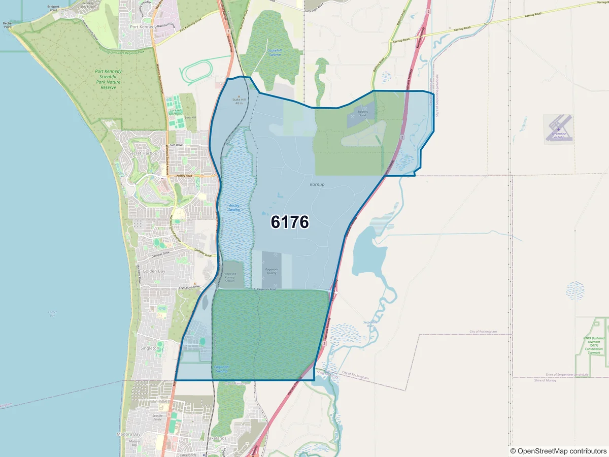 Map of postcode 6176 — Karnup, WA, Australia