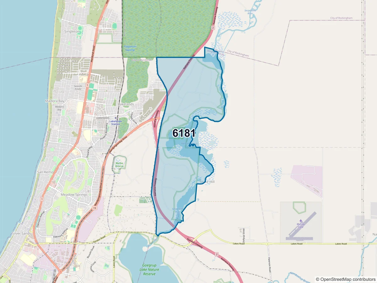Map of postcode 6181 — Stake Hill, WA, Australia