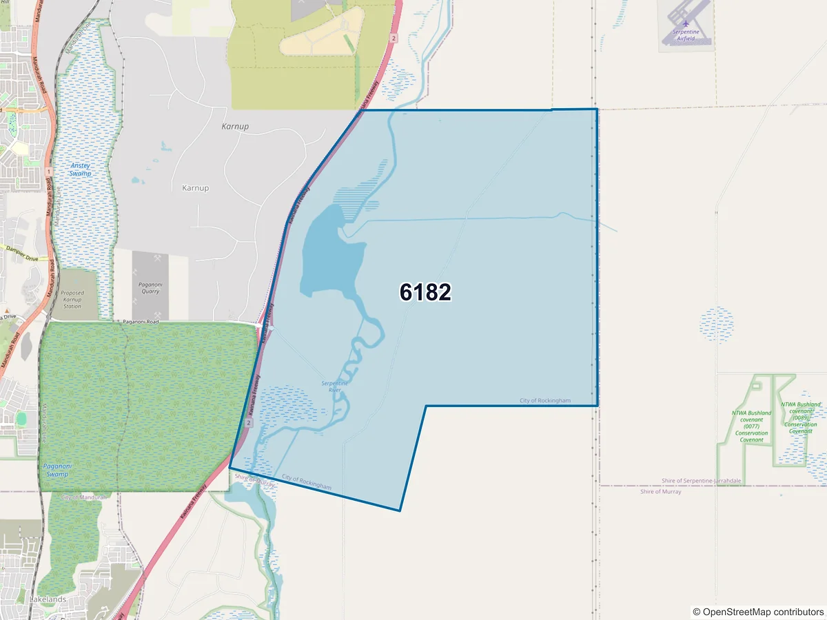 Map of postcode 6182 — Keralup, WA, Australia